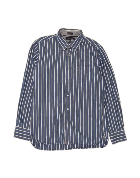 Vintage Tommy Hilfiger Custom Fit Shirt Size 16-17 1/2 Large In Blue Striped - view 1