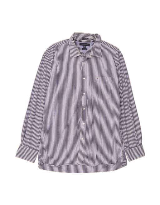 Vintage Tommy Hilfiger Custom Fit Shirt Size 17 1/2 XL In Blue Striped