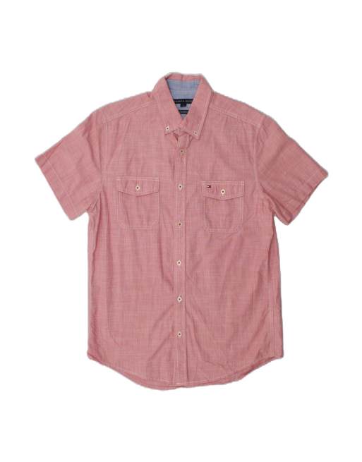 Vintage Tommy Hilfiger Custom Fit Short Sleeve Shirt Medium In Pink