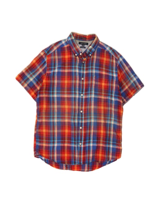 Vintage Tommy Hilfiger Custom Fit Short Sleeve Shirt XL In Multicoloured Check