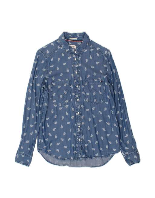Vintage Tommy Hilfiger Denim Shirt UK 10 Small In Blue Paisley
