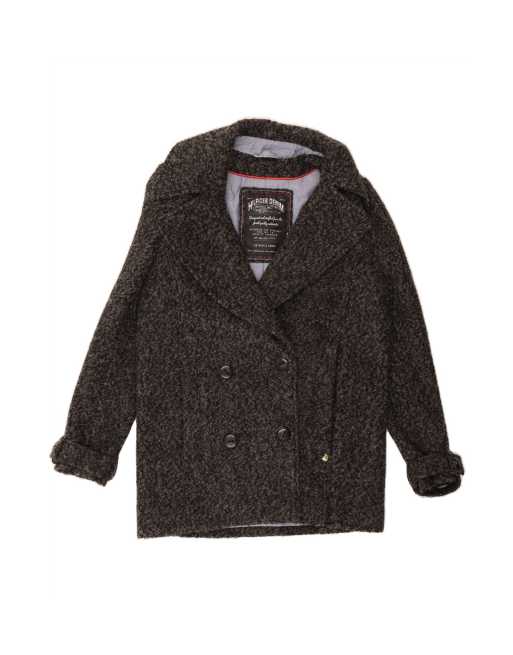 Vintage Tommy Hilfiger Double Breasted Coat UK 14 Medium In Grey Flecked