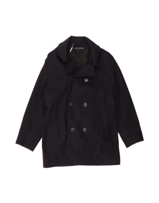 Vintage Tommy Hilfiger Double Breasted Coat UK 40 Large In Blue Wool
