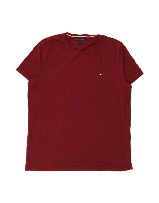 Vintage Tommy Hilfiger Extra Slim T-shirt Top 2XL In Burgundy