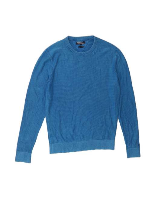 Vintage Tommy Hilfiger Garment Dyed Crew Neck Jumper Sweater XL In Blue
