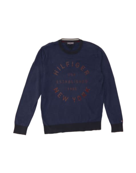 Vintage Tommy Hilfiger Graphic Crew Neck Jumper Sweater Large In Blue - view 1
