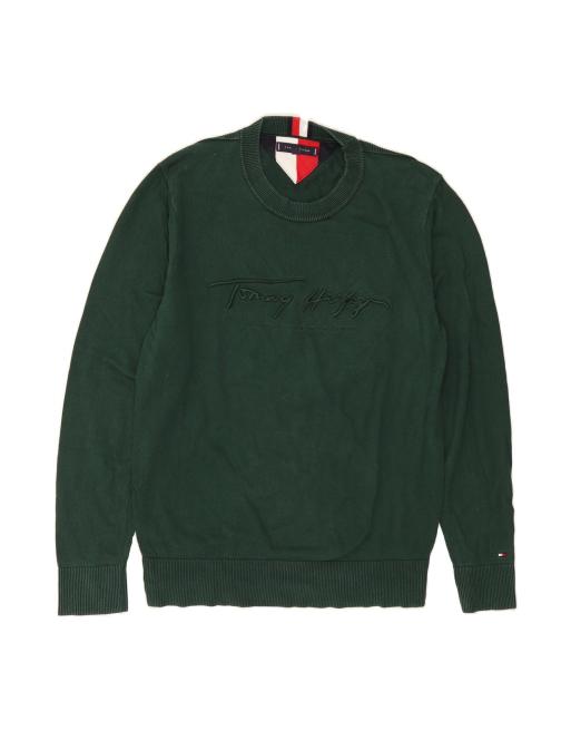 Vintage Tommy Hilfiger Graphic Crew Neck Jumper Sweater Large In Green
