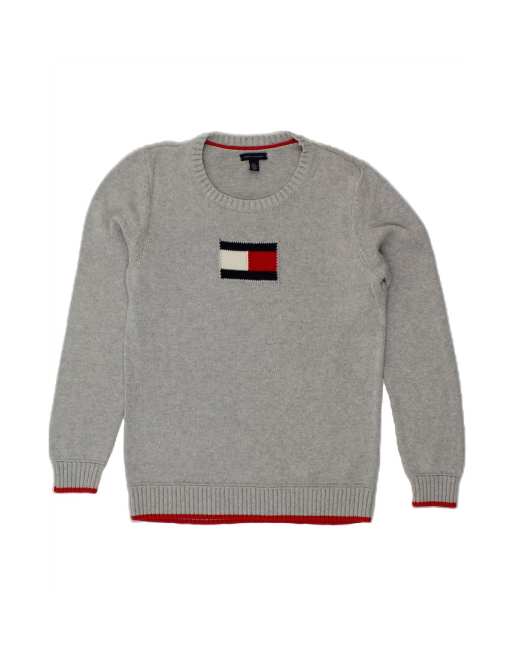 Vintage Tommy Hilfiger Graphic Crew Neck Jumper Sweater UK 16 Large In Grey
