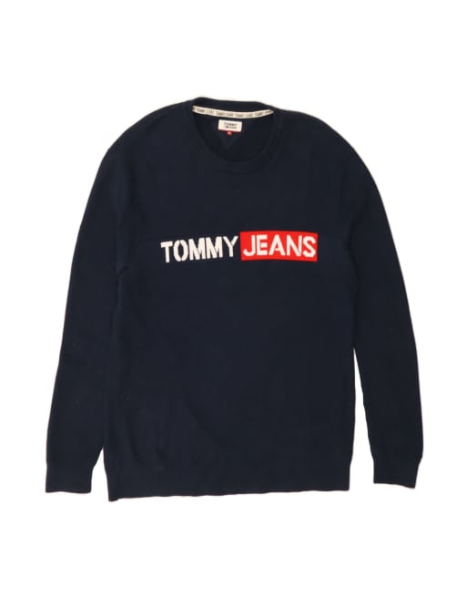 Vintage Tommy Hilfiger Graphic Crew Neck Jumper Sweater XL In Blue
