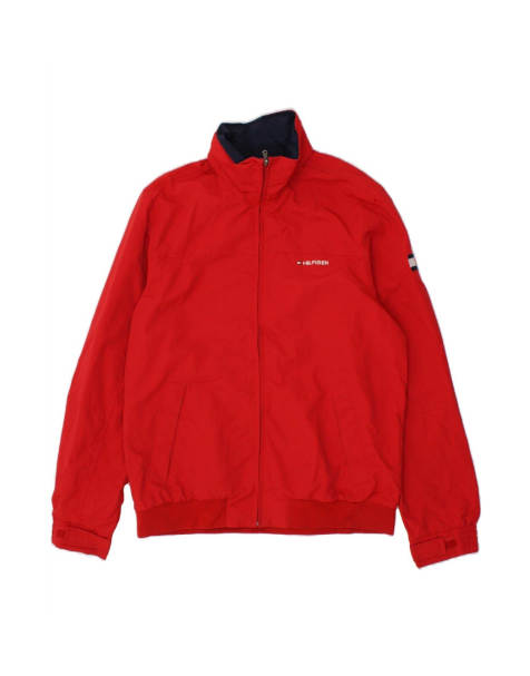 Vintage Tommy Hilfiger Graphic Hooded Bomber Jacket Uk 40 Large In Red - view 1