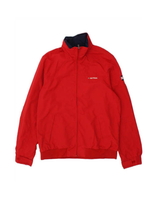 Vintage Tommy Hilfiger Graphic Hooded Bomber Jacket Uk 40 Large In Red