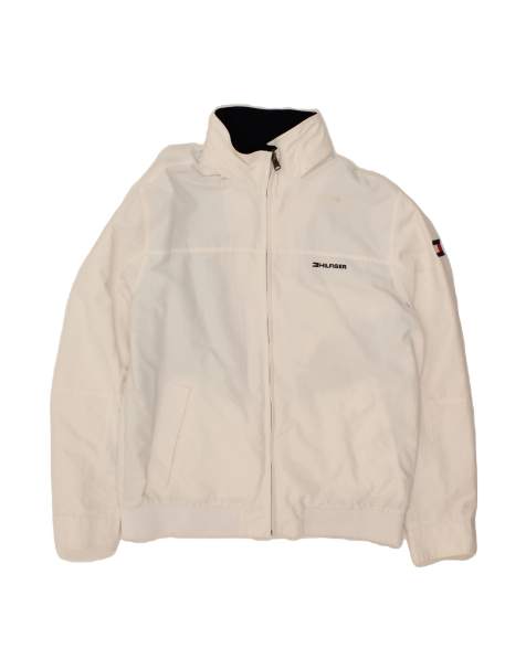 Vintage Tommy Hilfiger Graphic Hooded Rain Jacket UK 40 Large In White - view 1