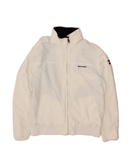 Vintage Tommy Hilfiger Graphic Hooded Rain Jacket UK 40 Large In White
