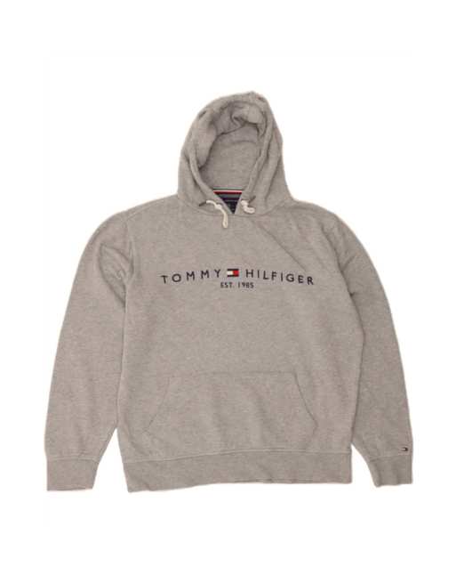 Vintage Tommy Hilfiger Graphic Hoodie Jumper Large In Grey