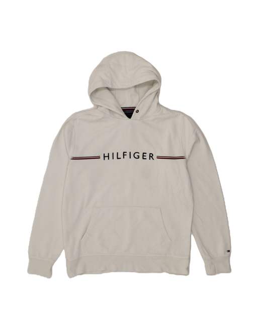 Vintage Tommy Hilfiger Graphic Hoodie Jumper Large In White