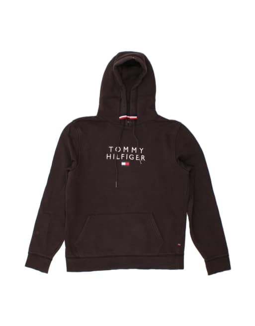 Vintage Tommy Hilfiger Graphic Hoodie Jumper Medium In Black