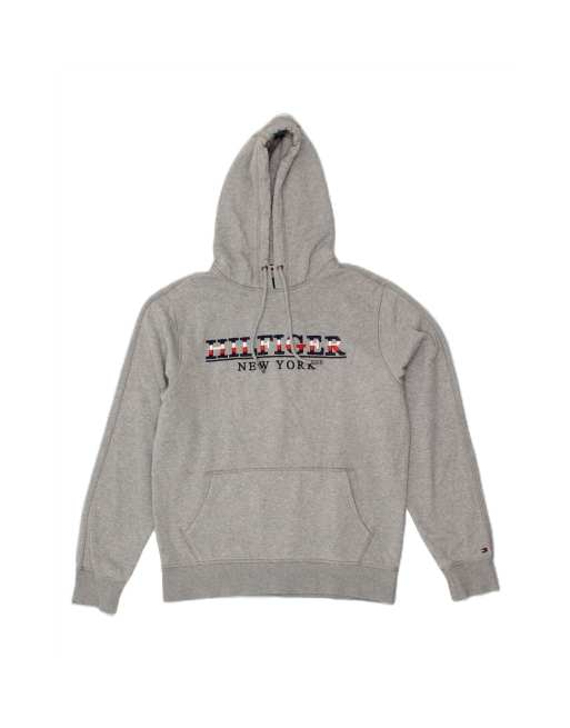 Vintage Tommy Hilfiger Graphic Hoodie Jumper Medium In Grey
