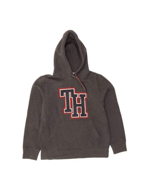 Vintage Tommy Hilfiger Graphic Hoodie Jumper Medium In Grey