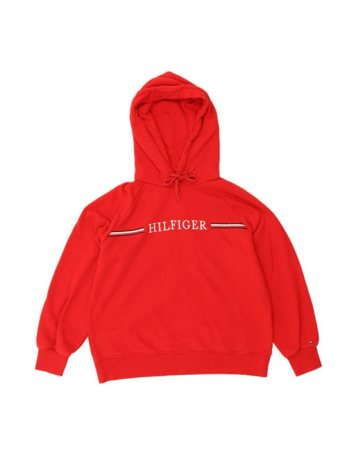 Vintage Tommy Hilfiger Graphic Hoodie Jumper Medium In Red