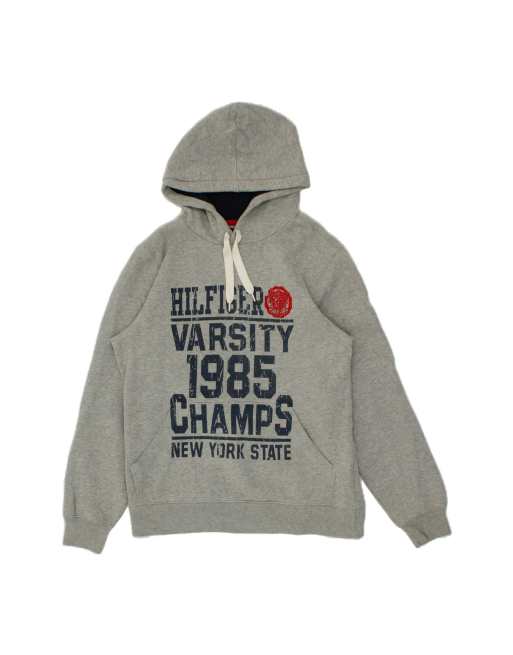 Vintage Tommy Hilfiger Graphic Hoodie Jumper Small In Grey