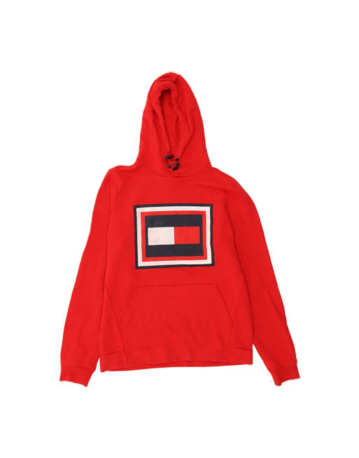 Vintage Tommy Hilfiger Graphic Hoodie Jumper Small In Red