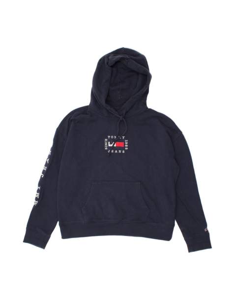 Vintage Tommy Hilfiger Graphic Hoodie Jumper UK 14 Medium In Blue - view 1