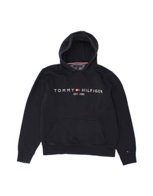 Vintage Tommy Hilfiger Graphic Hoodie Jumper UK 14 Medium In Blue