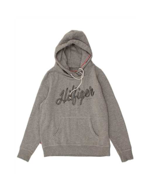 Vintage Tommy Hilfiger Graphic Hoodie Jumper UK 14 Medium In Grey
