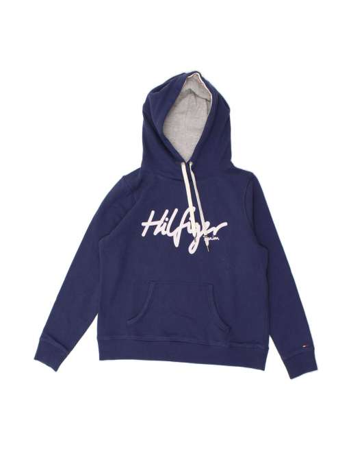 Vintage Tommy Hilfiger Graphic Hoodie Jumper Uk 18 XL In Blue