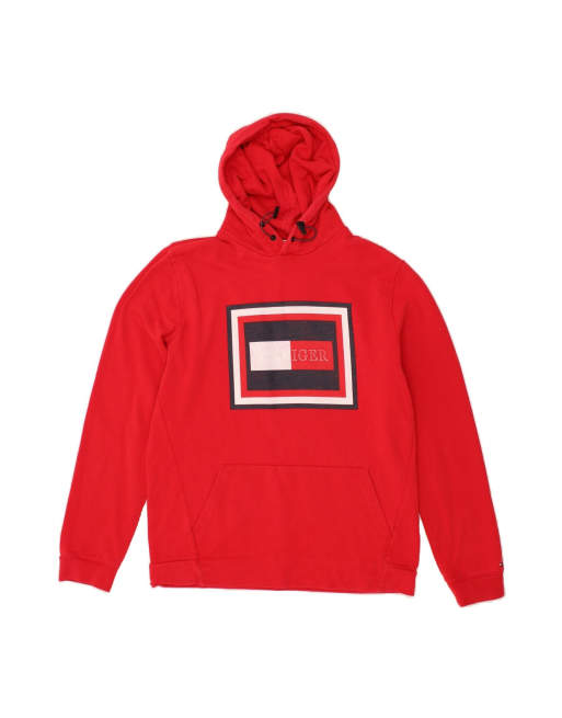 Vintage Tommy Hilfiger Graphic Hoodie Jumper XL In Red