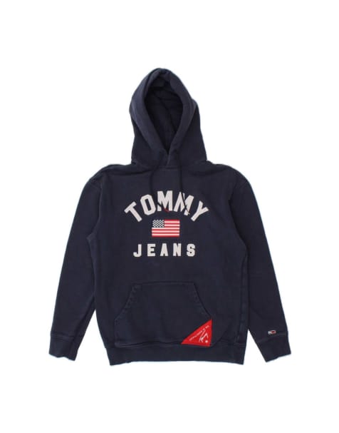 Vintage Tommy Hilfiger Graphic Hoodie Jumper XS In Blue - view 1