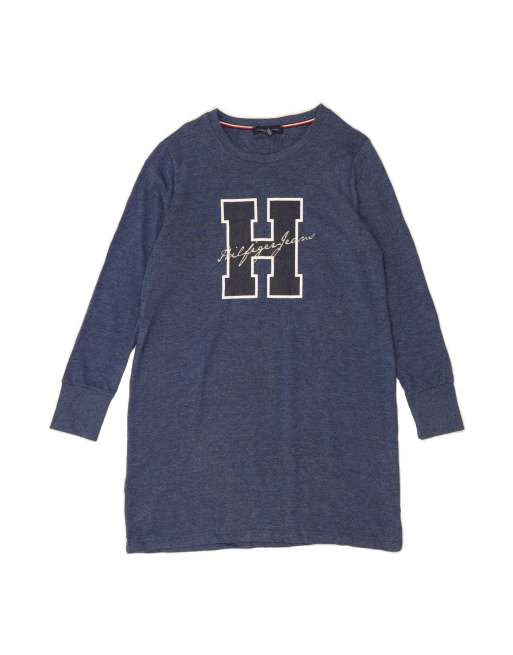 Vintage Tommy Hilfiger Graphic Jumper Dress UK 16 Large In Blue