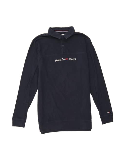Vintage Tommy Hilfiger Graphic Long Sleeve Polo Shirt Large In Blue