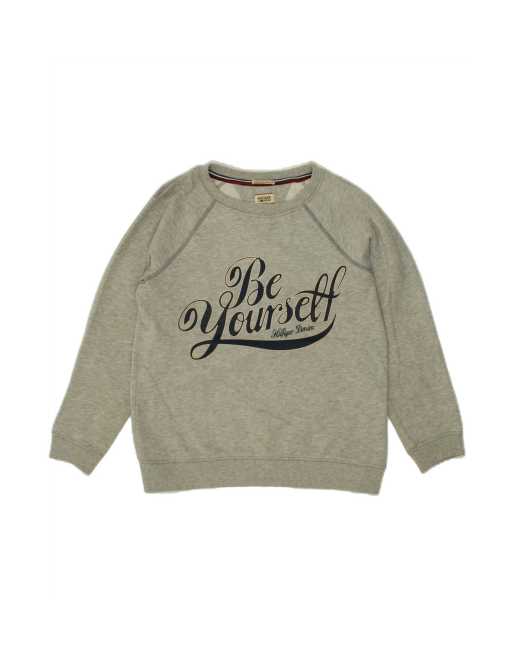 Vintage Tommy Hilfiger Graphic Oversized Sweatshirt Jumper UK 6 XS In Grey