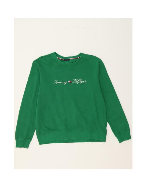 Vintage Tommy Hilfiger Graphic Sweatshirt Jumper UK 14 Medium In Green