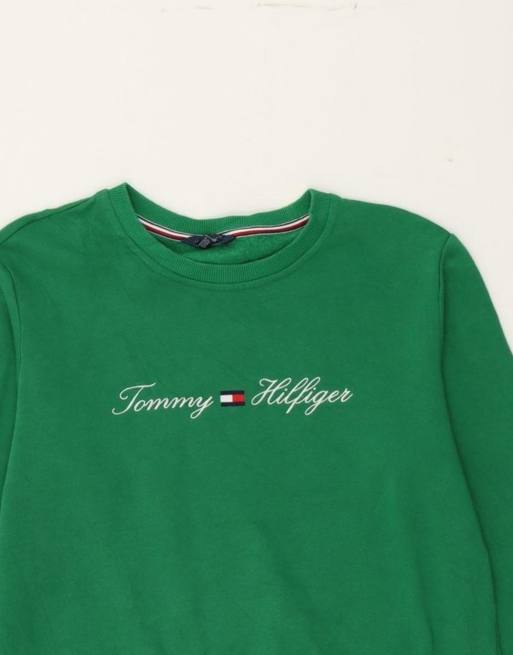 Vintage Tommy Hilfiger Graphic Sweatshirt Jumper UK 14 Medium In Green, 3 of 4