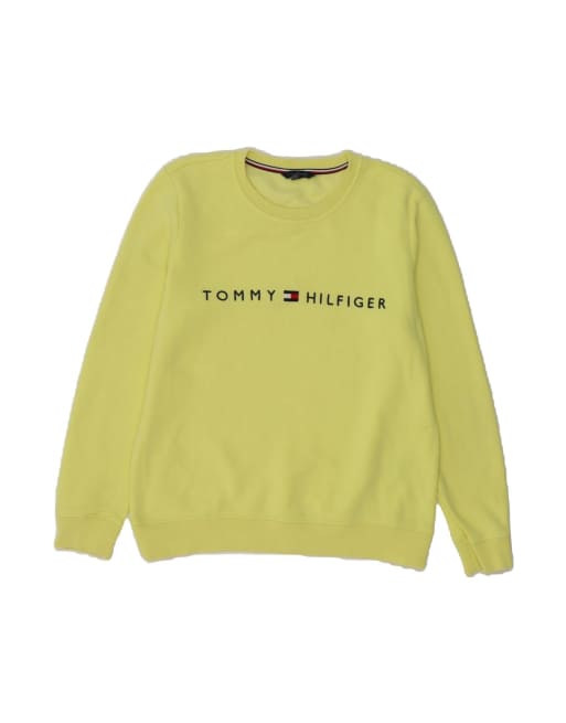 Vintage Tommy Hilfiger Graphic Sweatshirt Jumper UK 14 Medium In Yellow