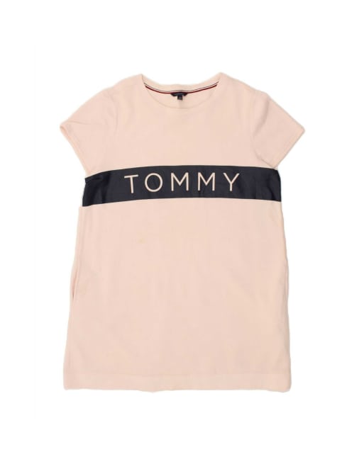 Vintage Tommy Hilfiger Graphic T-shirt Dress Uk 20 2XL In Pink Striped