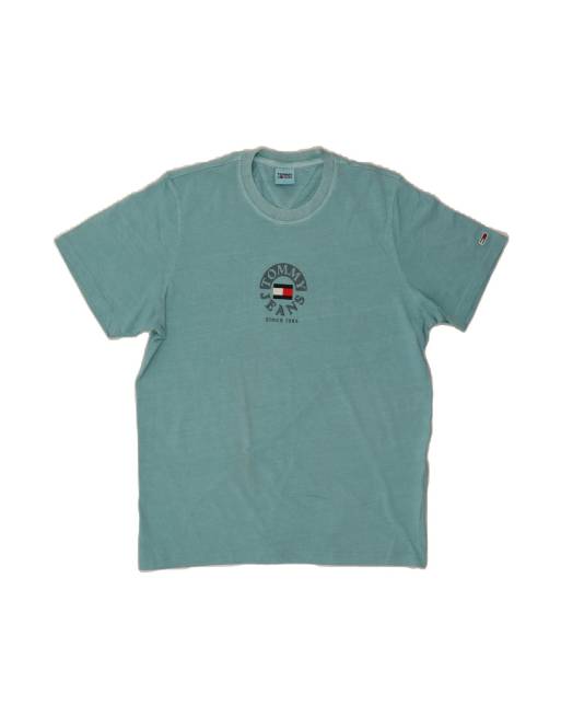 Vintage Tommy Hilfiger Graphic T-shirt Top Large In Turquoise