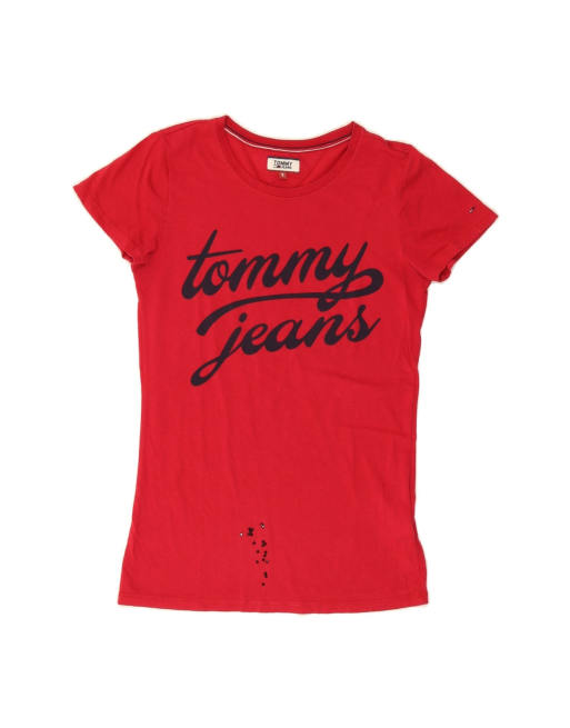 Vintage Tommy Hilfiger Graphic T-shirt Top UK 10 Small In Red