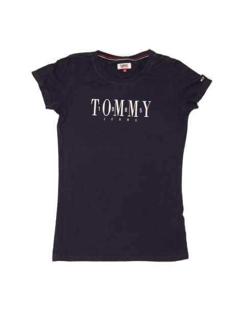 Vintage Tommy Hilfiger Graphic T-shirt Top UK 12 Medium In Blue - view 1