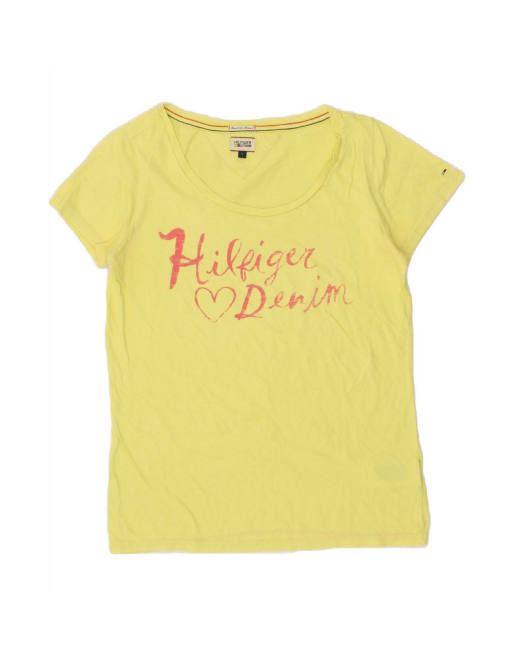 Vintage Tommy Hilfiger Graphic T-shirt Top Uk 14 Large In Yellow