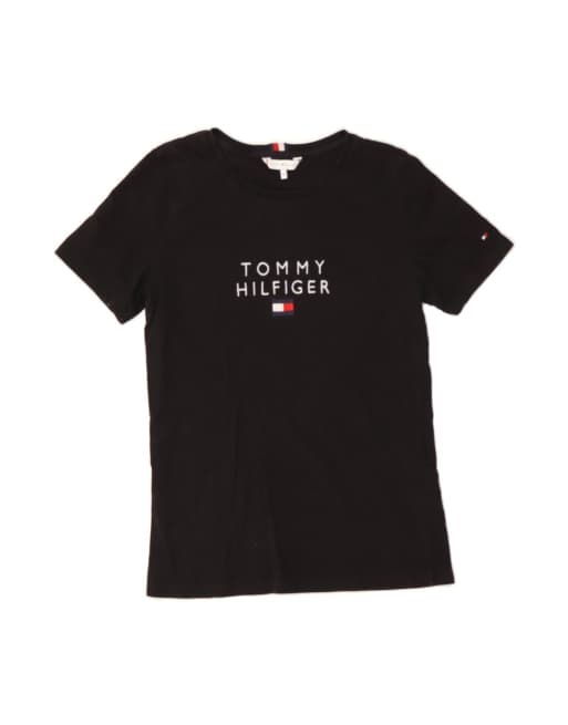 Vintage Tommy Hilfiger Graphic T-shirt Top UK 6 XS In Black