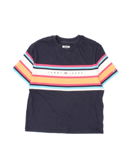 Vintage Tommy Hilfiger Graphic T-shirt Top UK 6 XS In Blue Striped