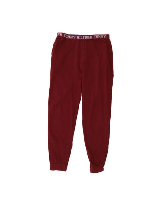 Vintage Tommy Hilfiger Graphic Tracksuit Trousers Joggers Large In Burgundy