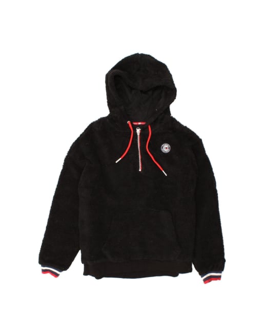 Vintage Tommy Hilfiger Hooded Fleece Jumper UK 8 Small In Black