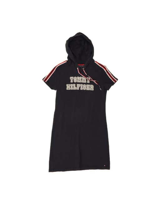 Vintage Tommy Hilfiger Hooded Graphic T-shirt Dress UK 10 Small In Blue
