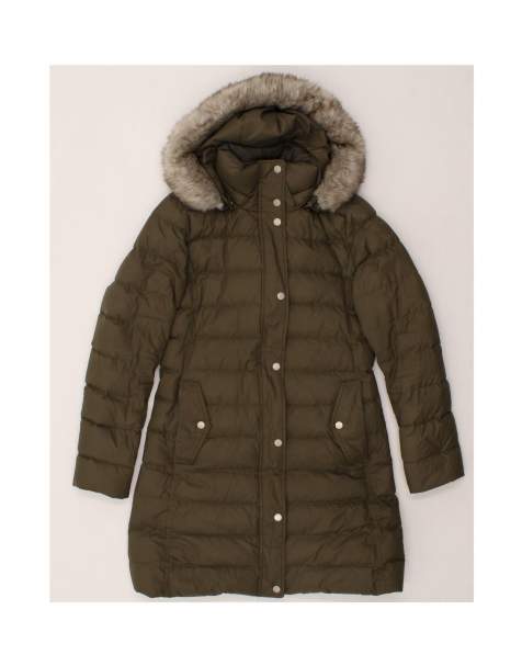 Vintage Tommy Hilfiger Hooded Padded Coat UK 10 Small In Khaki - view 1