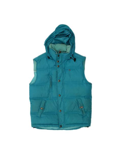 Vintage Tommy Hilfiger Hooded Padded Gilet US 12 Large In Blue - view 1