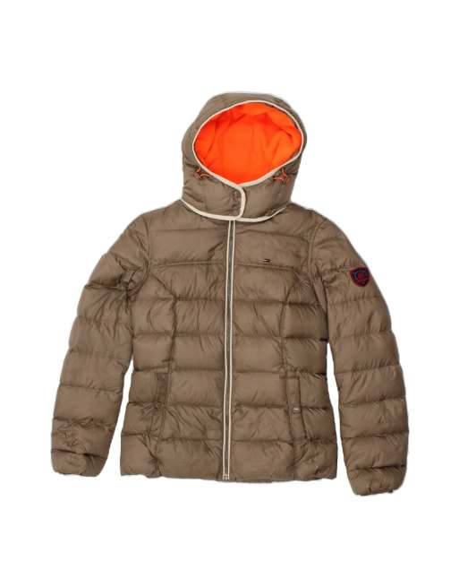 Vintage Tommy Hilfiger Hooded Padded Jacket UK 10 Small In Brown